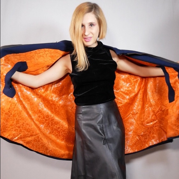 Dark Blue Cosplay Cape Orange Sparkley Lining - Picture 5 of 9